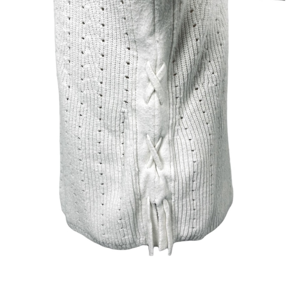 Talbots Cotton Blend Pullover Sweater Lace Up Split Sides. Ivory. PM #419 - Picture 4 of 9